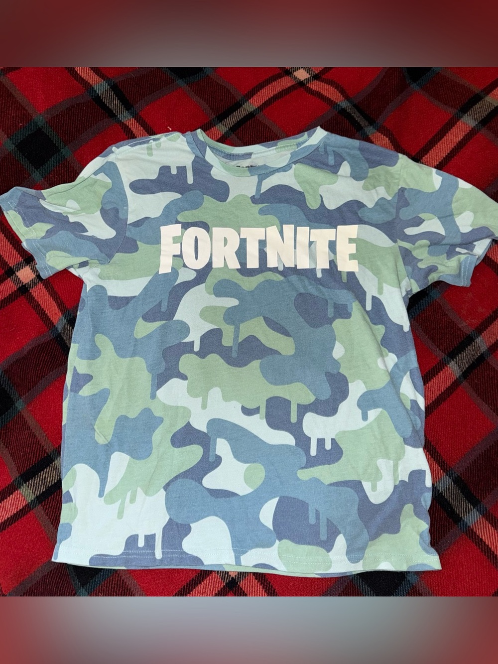 Fortnite Kids' Short Sleeve Camo Tee in Blue & Green